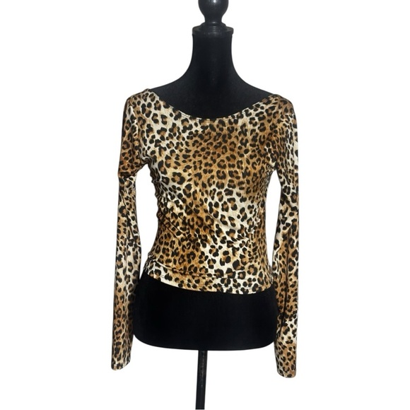 Tops - Unbranded Leopard Print Brown/Black Long Sleeve Stretchy Fitted Women's Crop Top